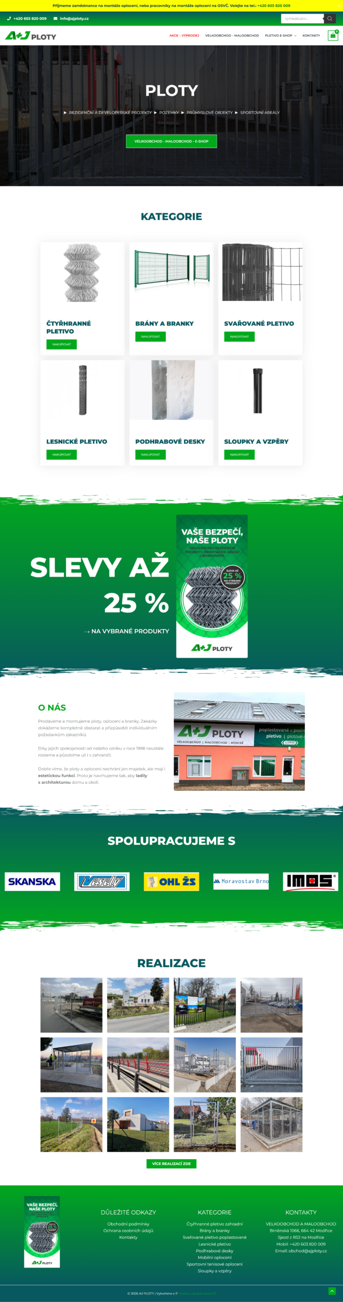 e-shop pro brněnskou firmu dodávající ploty, branky, plotovky a pletivo
